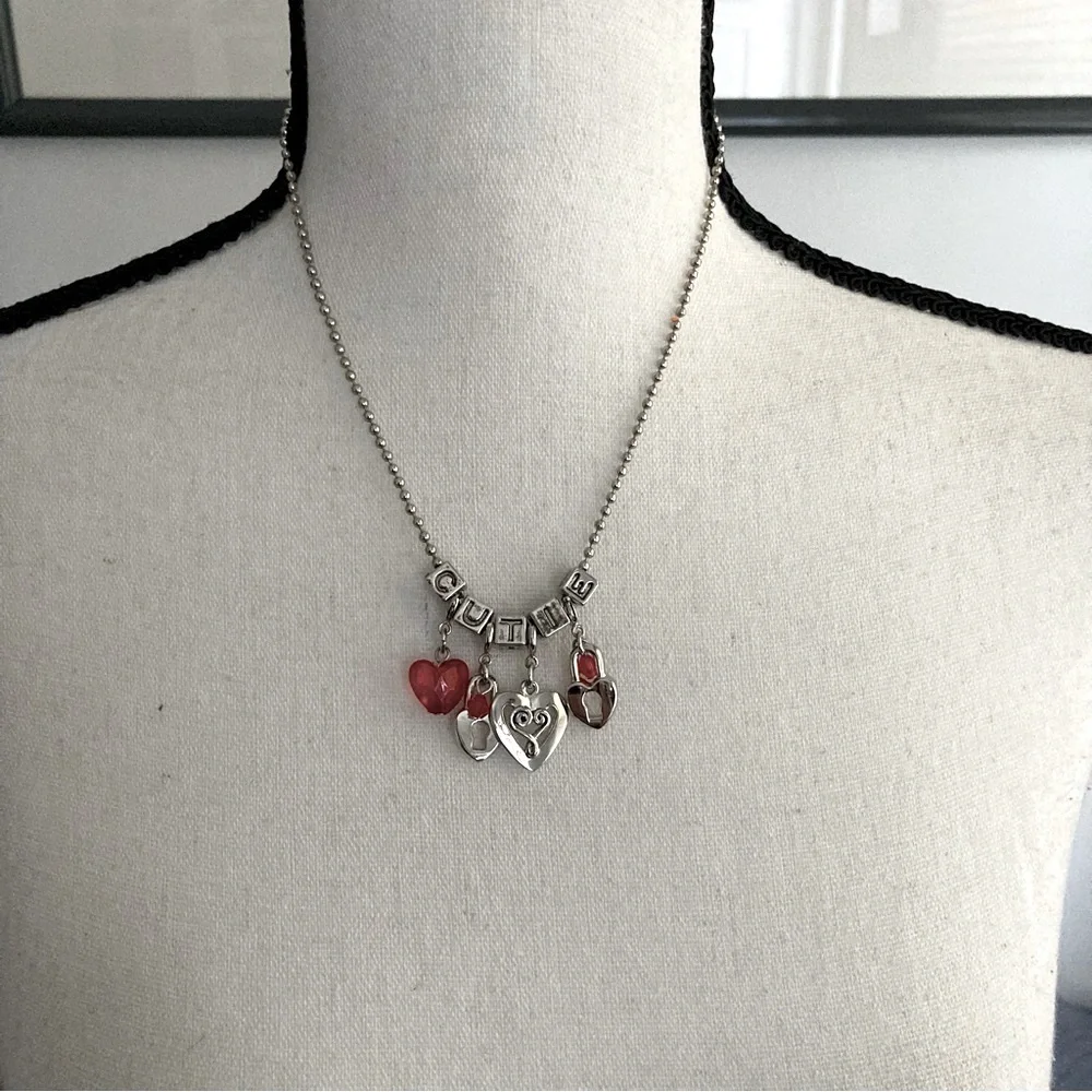 Fashion Jewelry 2 Necklace Bundle:  Heart Charm Necklaces on Silver Ball  Chains